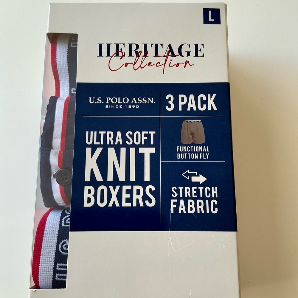 U.S. Polo Assn. Heritage Collection Knit Boxers 3-Pack - Red, White, Blue NWT